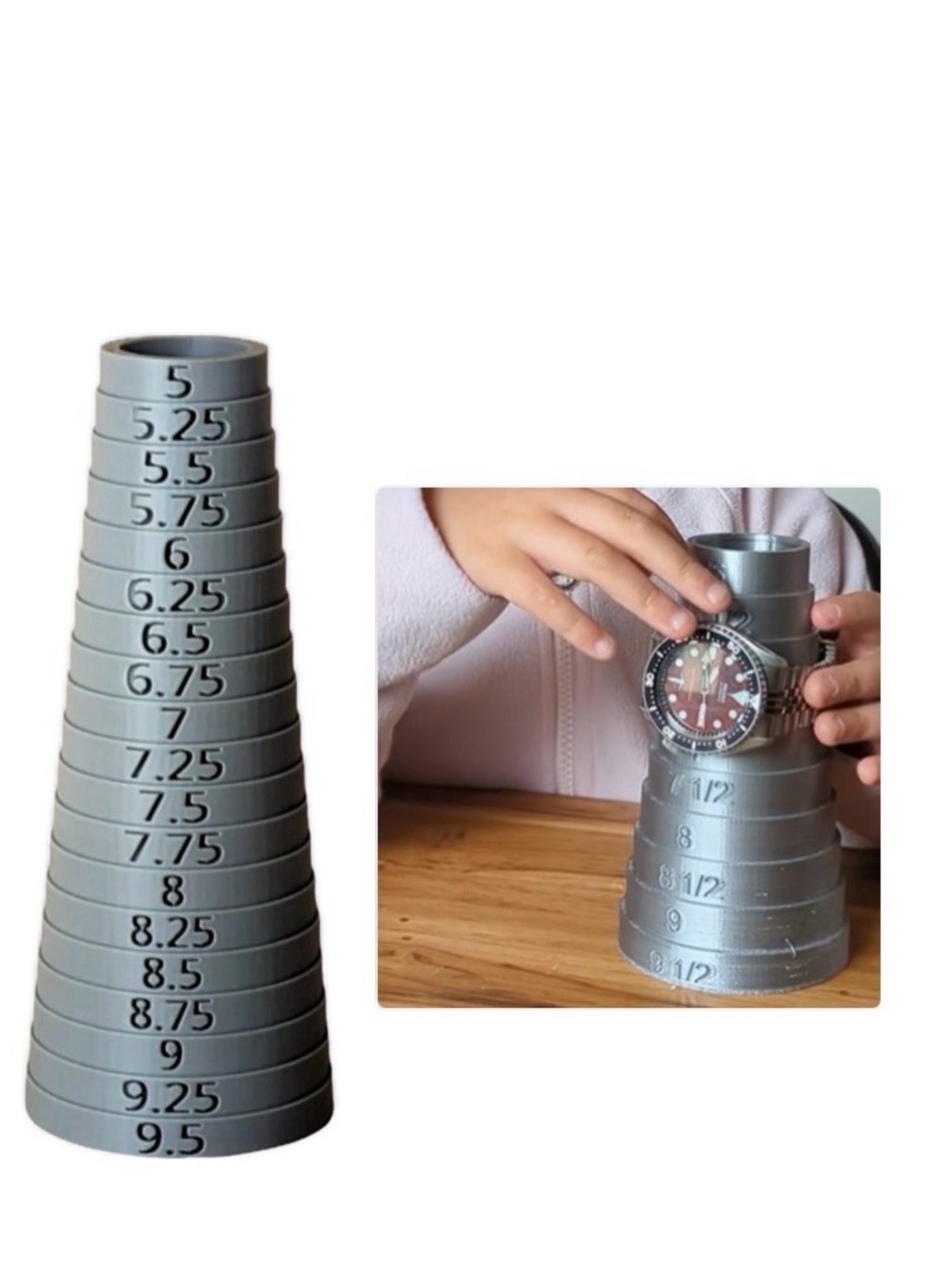 NEW Bracelet Watch Sizer Mandrel Stepped Measuring Tool Quarter Sizes, Gray